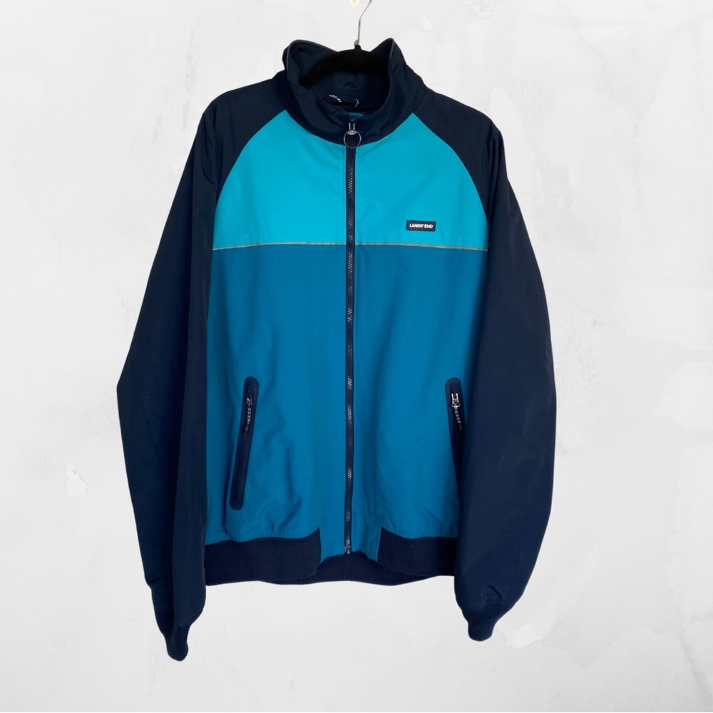 Lands End Blue Color Block Waterproof Performance Jacket - Large / Tall